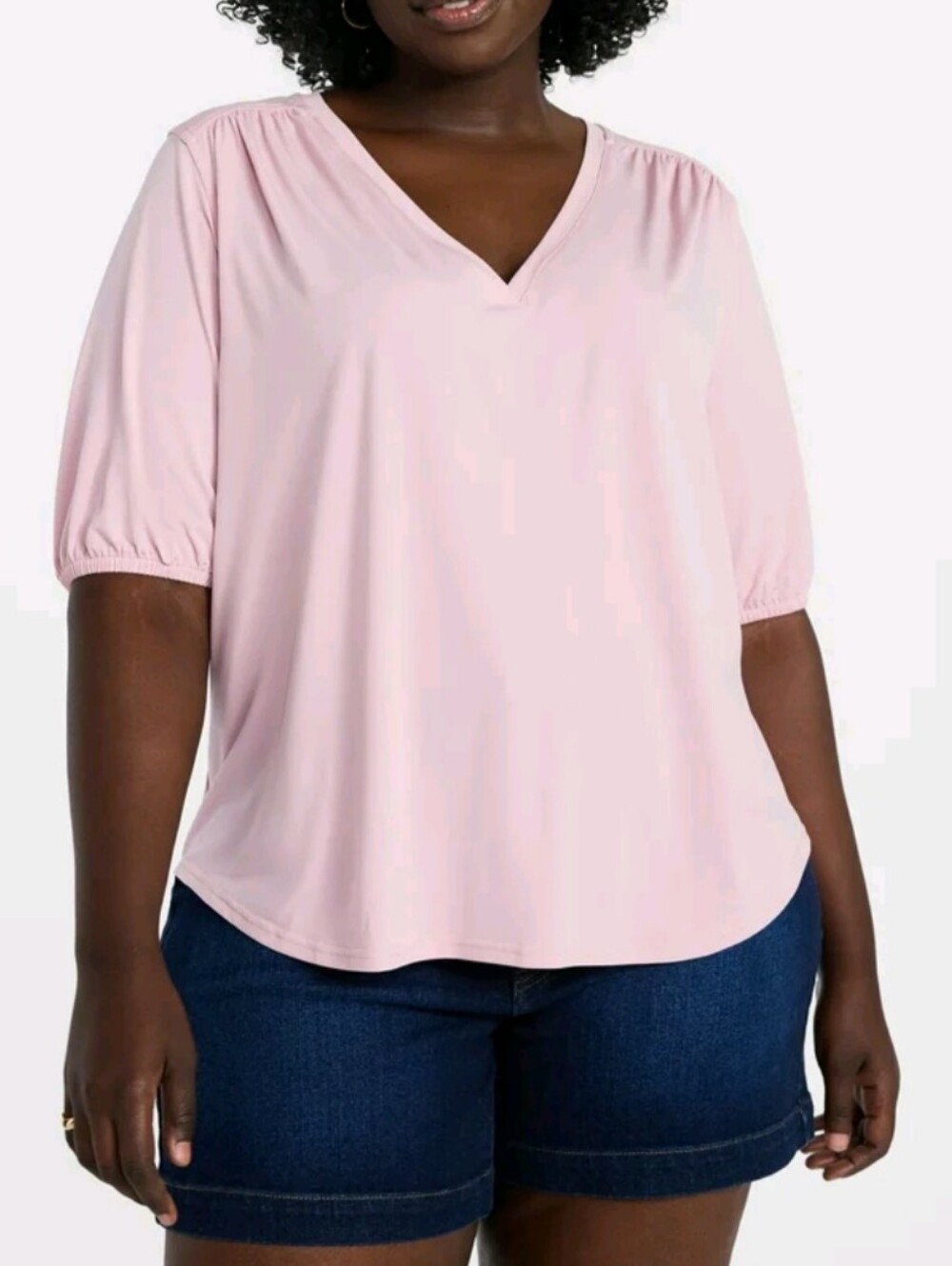 Terra & Sky Women's Plus Size 3X (24W-26W) V-Neck Tee Elbow Sleeves NWT Dark Ros